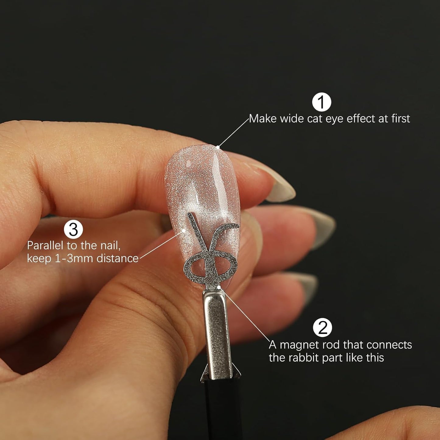 GV891 THR3E STROKES Cat Eye Magnet Tool,Bunny Magnet for Nails,4-PC Bunny-Shaped Nail Magnet Guide for Cat Eye Nail Art Salon or Home (BUNNY MAGNET)