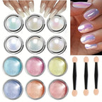 GV739 12-Color Chrome Nail Art Powder Set – Mirror Effect Metallic Pigment for DIY Gel & Acrylic Manicure Designs (Each 0.5gm)