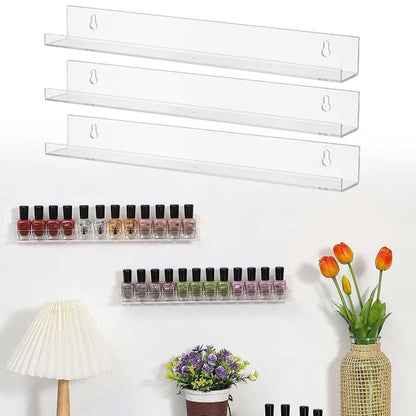 GV1189 Clear Acrylic Wall Mount Nail Polish Organizer Racks – Floating Shelf Display Stand, Set of 4 Pcs