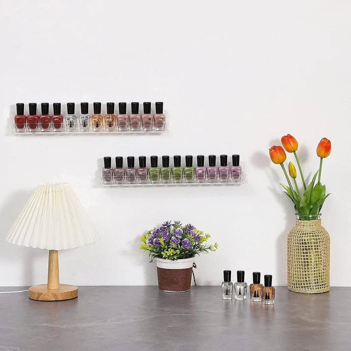 GV1189 Clear Acrylic Wall Mount Nail Polish Organizer Racks – Floating Shelf Display Stand, Set of 4 Pcs