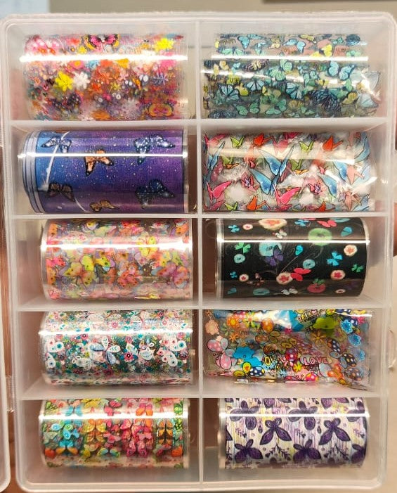 GV724 10PCS Nail Art Transfer Foil Set – Colorful Design Nail Stickers for DIY Nail Art & Manicure Decoration