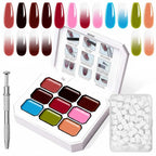 GV903 THR3E STROKES Ombre Gel Nail Polish with Nail Art Sponges for Pat Gel Ombre Color Palette Blush Effect Pat Painting Gradient Blooming Gels 9colors for Ombre Nails Multistyle French Manicure DIY