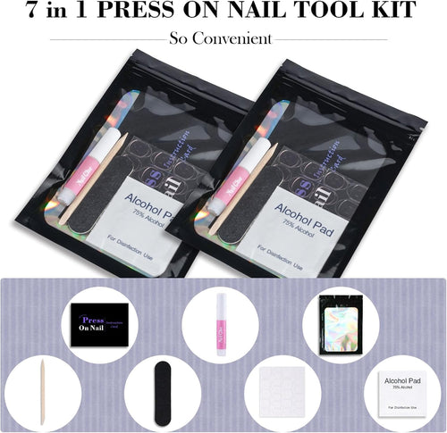 GV1003 INOG Disposable Nail Supplies Kits,Professional Manicure Press On Nail Tool Kit With Nail File,Adhesive Tabs,Nail Glue,Sticks, Prep Pads,Bags,Cards for Nail Business(Black-140pcs20set)