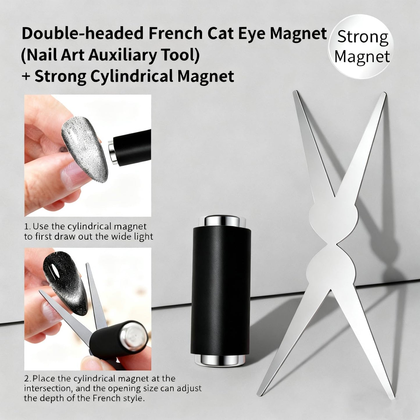 GV892 THR3E STROKES Double-head Cat Eye Nail Magnet, 2 in 1 Strong Magnetic Tool for French Effect, Perfect for DIY or Nail Salon