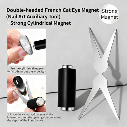 GV892 THR3E STROKES Double-head Cat Eye Nail Magnet, 2 in 1 Strong Magnetic Tool for French Effect, Perfect for DIY or Nail Salon
