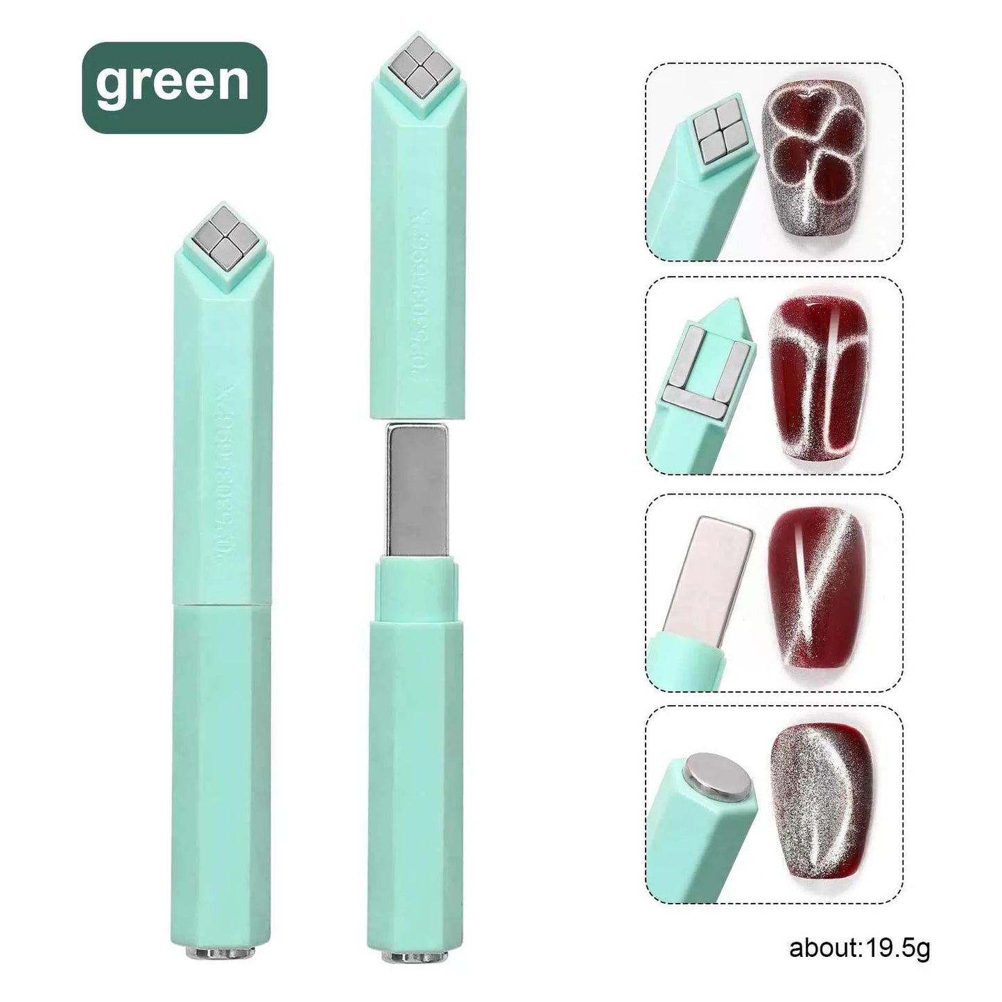 GV913 4 in 1 Dual-End Magnetic Cat Eye Nail Art Stick – Multi-Shape Magnet Pen Tool for 3D Cat Eye, Velvet & Galaxy Gel Effects (Pink/Green) Color may Vary
