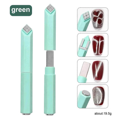 GV913 4 in 1 Dual-End Magnetic Cat Eye Nail Art Stick – Multi-Shape Magnet Pen Tool for 3D Cat Eye, Velvet & Galaxy Gel Effects (Pink/Green) Color may Vary