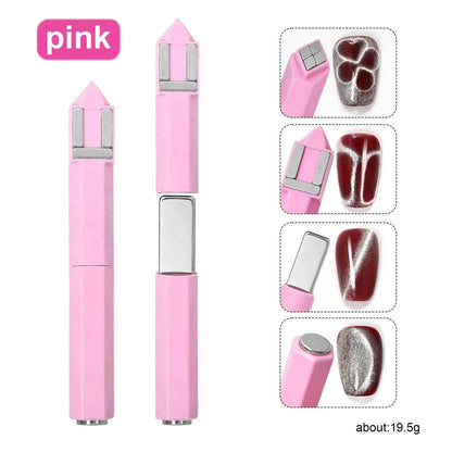 GV913 4 in 1 Dual-End Magnetic Cat Eye Nail Art Stick – Multi-Shape Magnet Pen Tool for 3D Cat Eye, Velvet & Galaxy Gel Effects (Pink/Green) Color may Vary