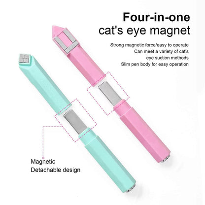 GV913 4 in 1 Dual-End Magnetic Cat Eye Nail Art Stick – Multi-Shape Magnet Pen Tool for 3D Cat Eye, Velvet & Galaxy Gel Effects (Pink/Green) Color may Vary