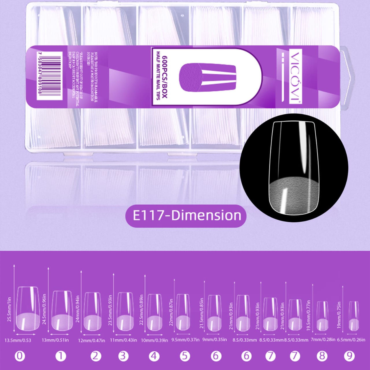GV775 VICOVI 600PCS Half Matte Nail Tips Box Extra Long Coffin Nail Extensions Set