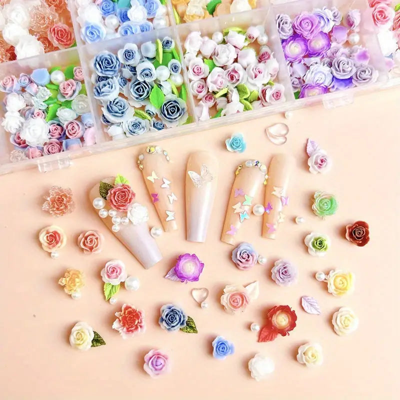 GV734 Nail Art Charms – Assorted Floral & Leaf Designs for DIY Manicure & Pedicure, Alcohol-Free Nail Art Decorations