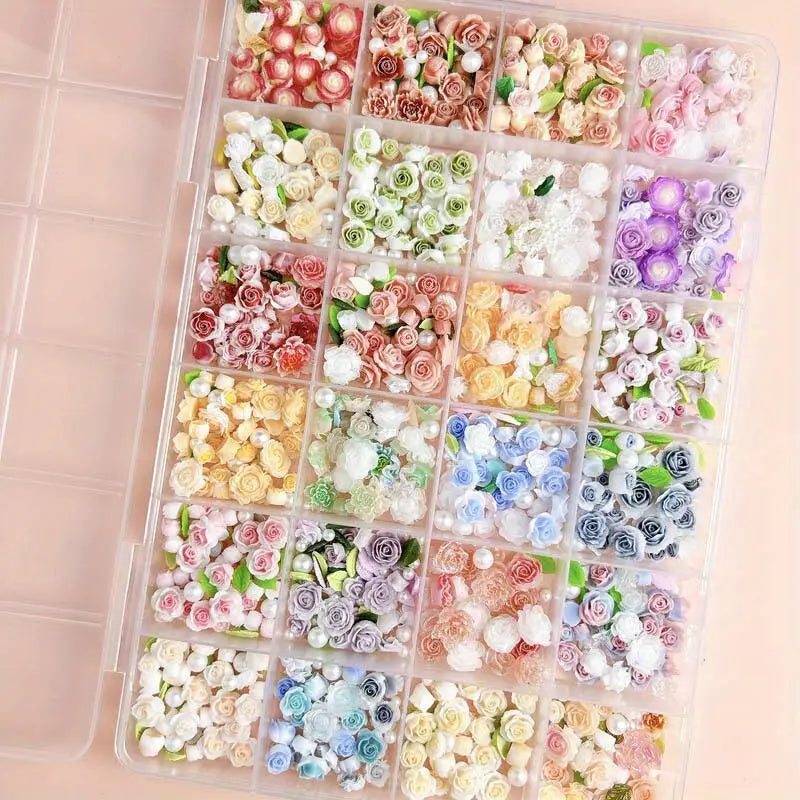 GV734 Nail Art Charms – Assorted Floral & Leaf Designs for DIY Manicure & Pedicure, Alcohol-Free Nail Art Decorations