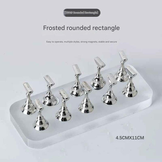 GV897 Magnetic Nail Tip Display Stand with 10 Metal Holders – Frosted Acrylic Base (Rectangular)