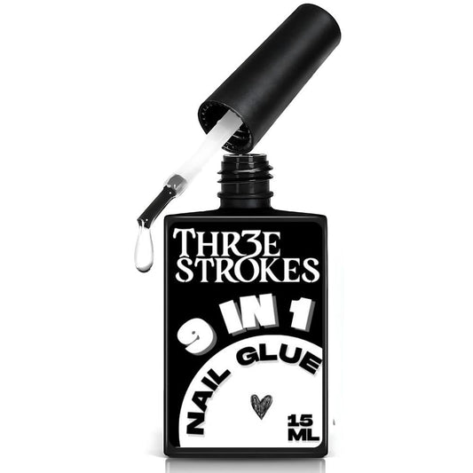 GV895 THR3E STROKES Gel Polish 9 In 1 Gel Nail Glue for Clear Acrylic Nail Tips 15ml Long Lasting Nail Kit for False Nails Tips, Base Blooming Nail, Christmas Nail Art, U V Light Required (THICK FORMULA)