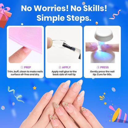 GV895 THR3E STROKES Gel Polish 9 In 1 Gel Nail Glue for Clear Acrylic Nail Tips 15ml Long Lasting Nail Kit for False Nails Tips, Base Blooming Nail, Christmas Nail Art, U V Light Required (THICK FORMULA)