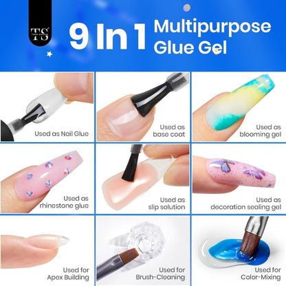 GV895 THR3E STROKES Gel Polish 9 In 1 Gel Nail Glue for Clear Acrylic Nail Tips 15ml Long Lasting Nail Kit for False Nails Tips, Base Blooming Nail, Christmas Nail Art, U V Light Required (THICK FORMULA)