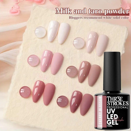 GV894 THR3E STROKES Gel Nail Polish Set - 6 Colors Milky Taro Series (7.5ml) - Nude Pink, Mauve, & Rose Neutral Shades - Glossy Finish Soak Off UV/LED Curing Nail Art Manicure Kit for Home & Salon (CHERRY BLOSSAM)