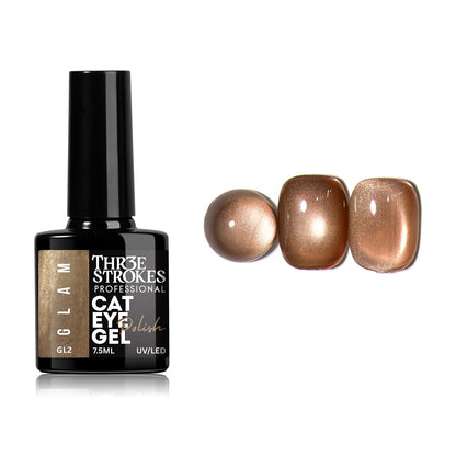 GV940 THR3E STROKES Glam Set - 6 Color Cat Eye Gel Polish Kit (7.5ml Each), 9D Magnetic Nail Polish Set for Galaxy & Velvet Effects, UV/LED Soak Off Sparkle Glitter Gel, Professional Nail Art Manicure Set (GLAM)