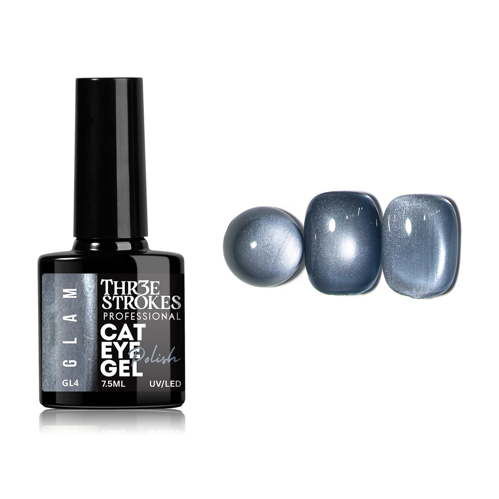 GV940 THR3E STROKES Glam Set - 6 Color Cat Eye Gel Polish Kit (7.5ml Each), 9D Magnetic Nail Polish Set for Galaxy & Velvet Effects, UV/LED Soak Off Sparkle Glitter Gel, Professional Nail Art Manicure Set (GLAM)