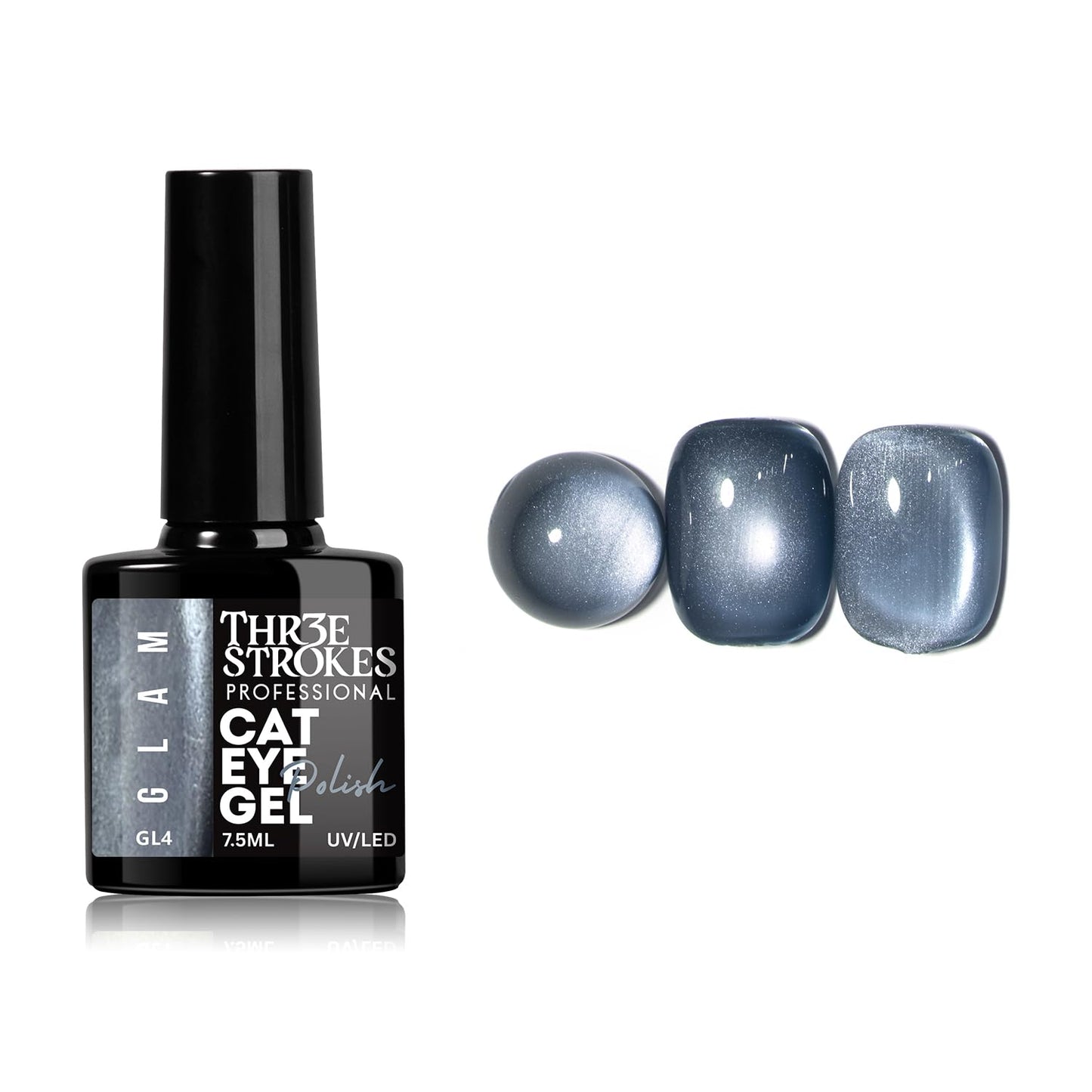 GV940 THR3E STROKES Glam Set - 6 Color Cat Eye Gel Polish Kit (7.5ml Each), 9D Magnetic Nail Polish Set for Galaxy & Velvet Effects, UV/LED Soak Off Sparkle Glitter Gel, Professional Nail Art Manicure Set (GLAM)