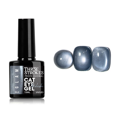 GV940 THR3E STROKES Glam Set - 6 Color Cat Eye Gel Polish Kit (7.5ml Each), 9D Magnetic Nail Polish Set for Galaxy & Velvet Effects, UV/LED Soak Off Sparkle Glitter Gel, Professional Nail Art Manicure Set (GLAM)