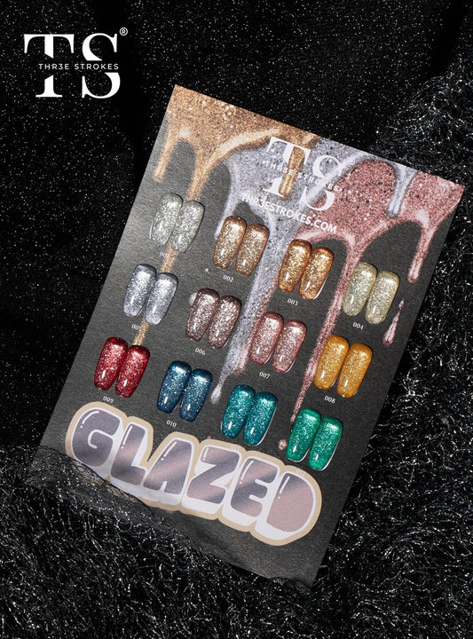 GV937 THR3E STROKES Glazed Platinum Glitter Gel Nail Polish | Super Shiny & Reflective | Professional Grade Nail Art Varnish | 12 Dazzling Colors | 7.5ml