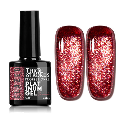 GV937 THR3E STROKES Glazed Platinum Glitter Gel Nail Polish | Super Shiny & Reflective | Professional Grade Nail Art Varnish | 12 Dazzling Colors | 7.5ml