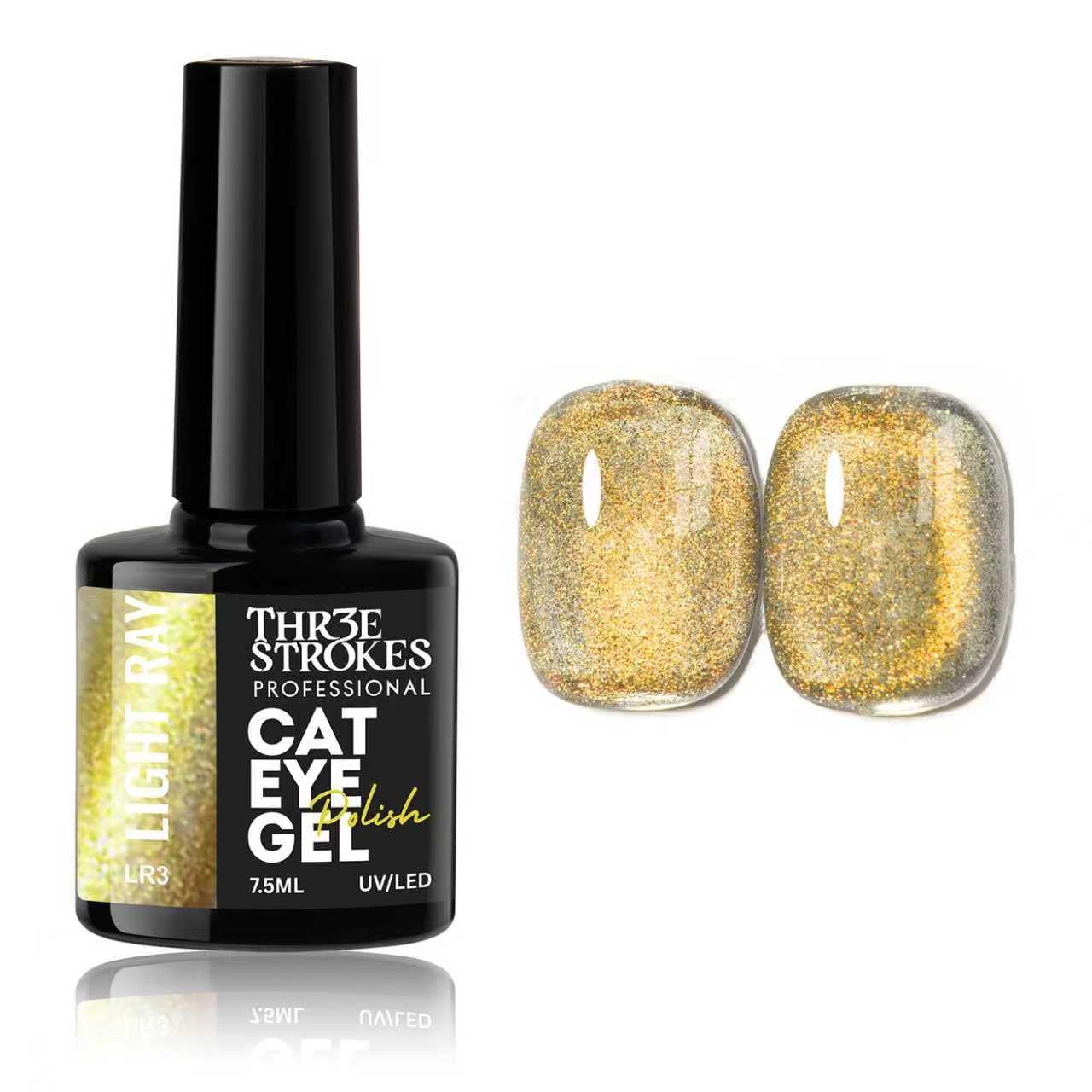 GV935 THR3E STROKES Glitter Set - 6 Color Cat Eye Gel Nail Polish Set with Magnet Colorful Galaxy for Holographic Cat Eye, Salon Gel Manicure and Nail Art DIY at Home (LIGHT RAY)