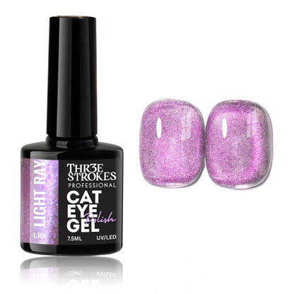 GV935 THR3E STROKES Glitter Set - 6 Color Cat Eye Gel Nail Polish Set with Magnet Colorful Galaxy for Holographic Cat Eye, Salon Gel Manicure and Nail Art DIY at Home (LIGHT RAY)