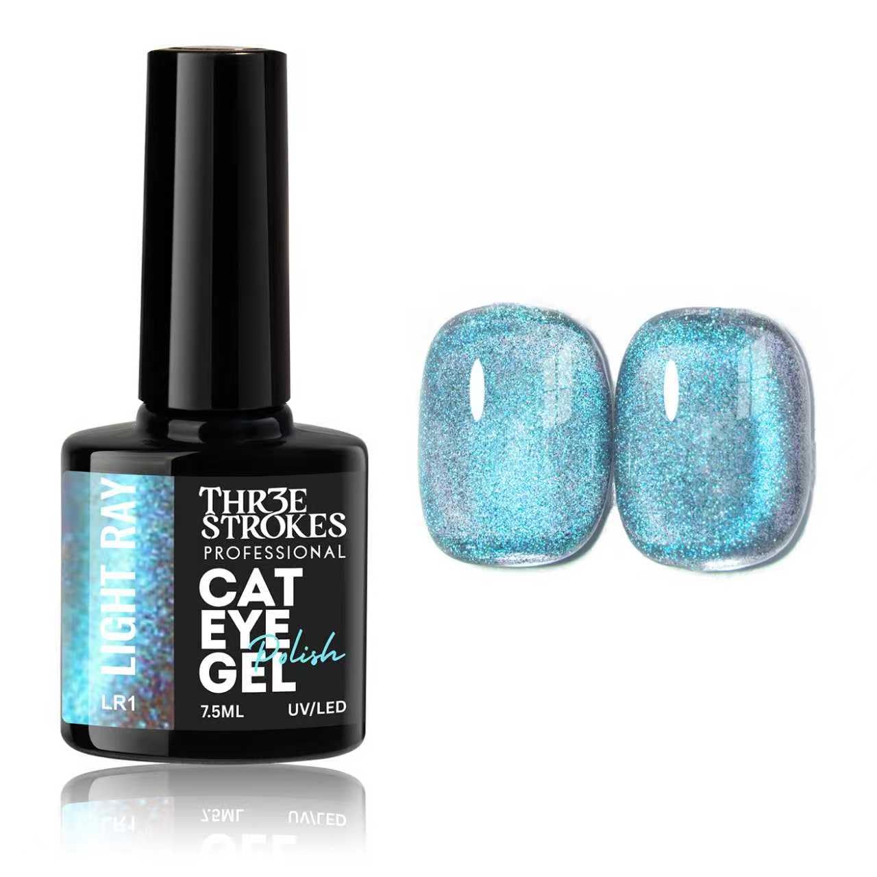 GV935 THR3E STROKES Glitter Set - 6 Color Cat Eye Gel Nail Polish Set with Magnet Colorful Galaxy for Holographic Cat Eye, Salon Gel Manicure and Nail Art DIY at Home (LIGHT RAY)