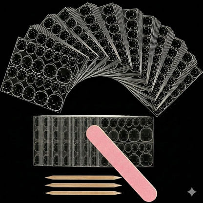 GV905 TS 720Pcs Nail Adhesive Tabs Double Sided Glue Stickers for Press on Nails - Waterproof Jelly Sticky False Nail Tips - Breathable Transparent Manicure Glue Sheets (30 Pack + 3 Orange Stick + 1FILLER)