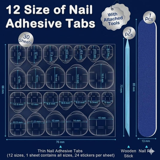 GV905 TS 720Pcs Nail Adhesive Tabs Double Sided Glue Stickers for Press on Nails - Waterproof Jelly Sticky False Nail Tips - Breathable Transparent Manicure Glue Sheets (30 Pack + 3 Orange Stick + 1FILLER)