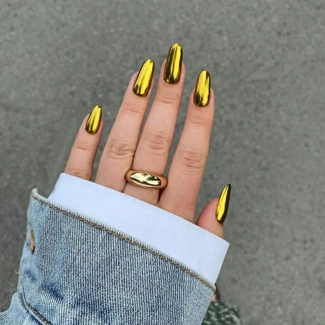 GV837 Bolt Bee Professional Electroplating Nail Powder (#17 Gold) - Metallic Chrome Mirror Effect Pigment Powder with Sponge Applicator for Nail Art