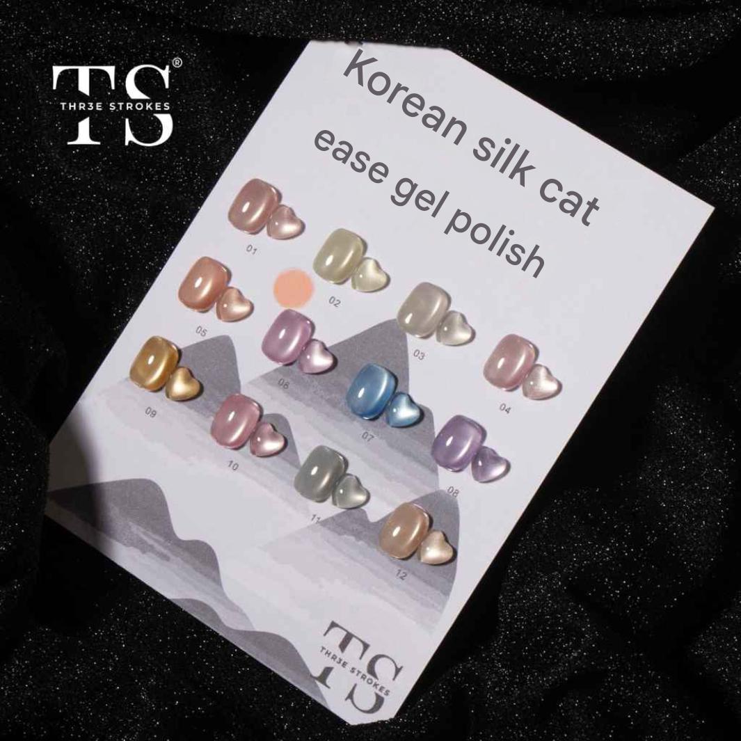 GV904 THR3E STROKES Korean Silk Cat Eye Gel Polish Set - 12 Colors (7.5ml) - Magnetic Velvet Shimmer Effect - UV/LED Soak Off Nail Art Manicure Kit (KS01-KS12) (KOREAN SILK)