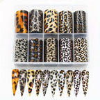 GV758 10PCS Leopard & Snake Print Nail Art Foil Stickers – Self-Adhesive Shimmering Transfer Sheets, No Heat or Lamp Needed