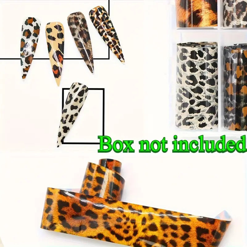 GV758 10PCS Leopard & Snake Print Nail Art Foil Stickers – Self-Adhesive Shimmering Transfer Sheets, No Heat or Lamp Needed