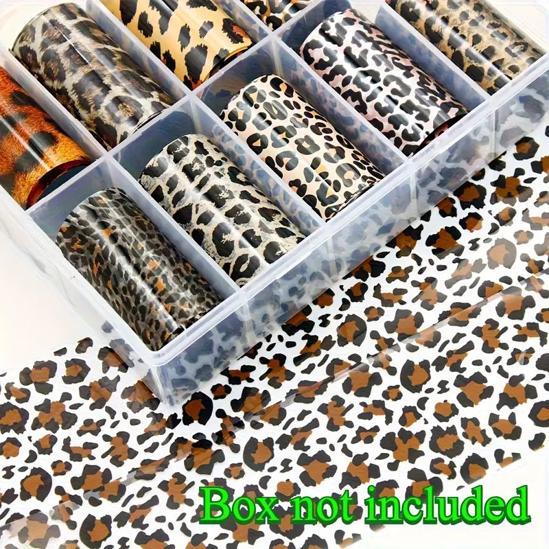 GV758 10PCS Leopard & Snake Print Nail Art Foil Stickers – Self-Adhesive Shimmering Transfer Sheets, No Heat or Lamp Needed