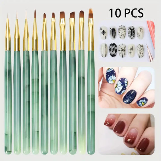 10-Piece Nail Art Brush Set for UV Gel & Acrylic Designs
