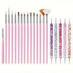 GV748 20pcs Professional Nail Art Brush Set – Acrylic & Gel Polish Design Tools with Flat, Fan, Liner, and Dotting Tips for Manicure