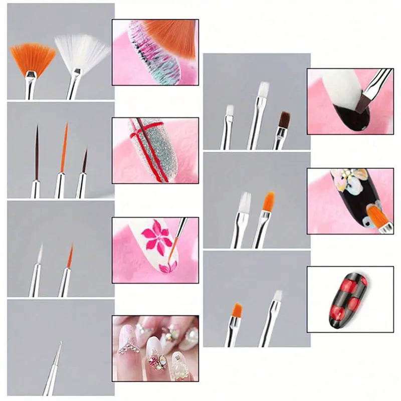 GV748 20pcs Professional Nail Art Brush Set – Acrylic & Gel Polish Design Tools with Flat, Fan, Liner, and Dotting Tips for Manicure
