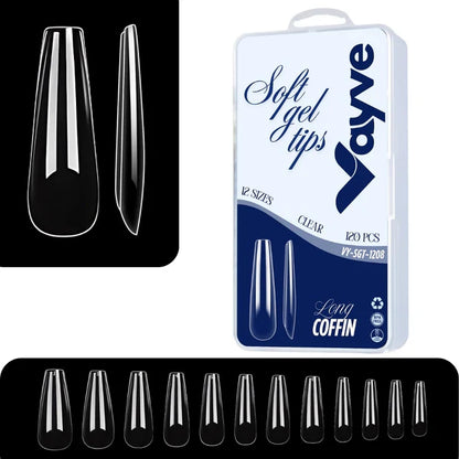 GV974 Vayve Soft Gel Nail Tips – Half Matte Pre Buff & Full Clear, 120 Pcs (12 Sizes)