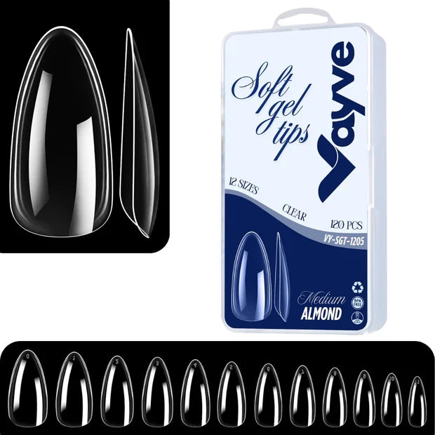 GV974 Vayve Soft Gel Nail Tips – Half Matte Pre Buff & Full Clear, 120 Pcs (12 Sizes)