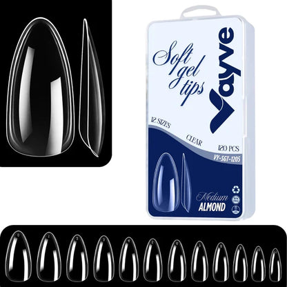 GV974 Vayve Soft Gel Nail Tips – Half Matte Pre Buff & Full Clear, 120 Pcs (12 Sizes)