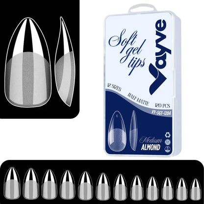 GV974 Vayve Soft Gel Nail Tips – Half Matte Pre Buff & Full Clear, 120 Pcs (12 Sizes)