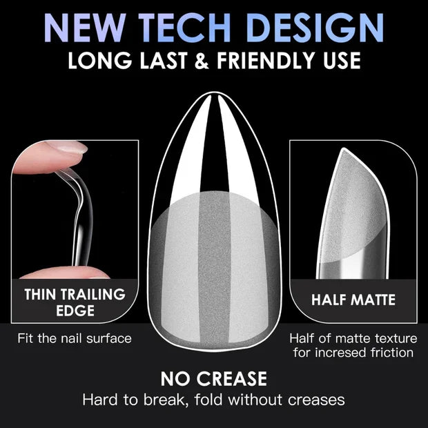 GV974 Vayve Soft Gel Nail Tips – Half Matte Pre Buff & Full Clear, 120 Pcs (12 Sizes)