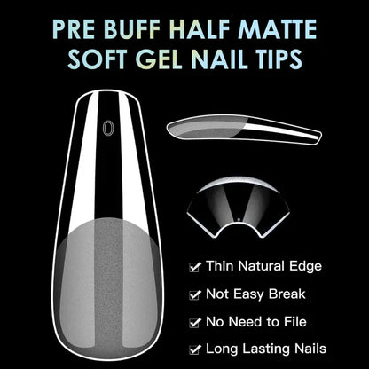 GV974 Vayve Soft Gel Nail Tips – Half Matte Pre Buff & Full Clear, 120 Pcs (12 Sizes)