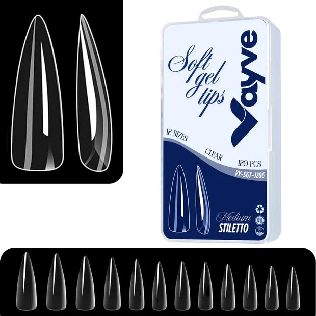 GV974 Vayve Soft Gel Nail Tips – Half Matte Pre Buff & Full Clear, 120 Pcs (12 Sizes)