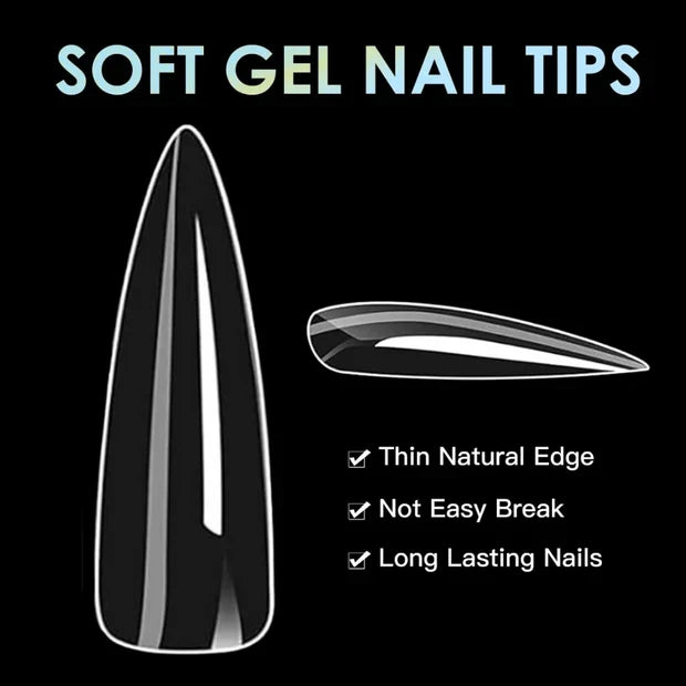 GV974 Vayve Soft Gel Nail Tips – Half Matte Pre Buff & Full Clear, 120 Pcs (12 Sizes)