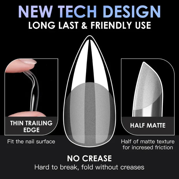 GV974 Vayve Soft Gel Nail Tips – Half Matte Pre Buff & Full Clear, 120 Pcs (12 Sizes)