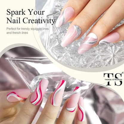 GV1089 THR3E STROKES Gold Mirror Liner Gel 10ml – Metallic Chrome Nail Art Painting Gel with Fine Brush for UV/LED Gel Nail Designs
